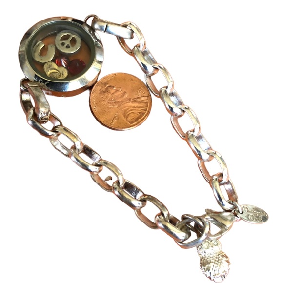 Origami Owl Silver Charm Bracelet with Rhinestones and Peace Sign - Picture 3 of 5